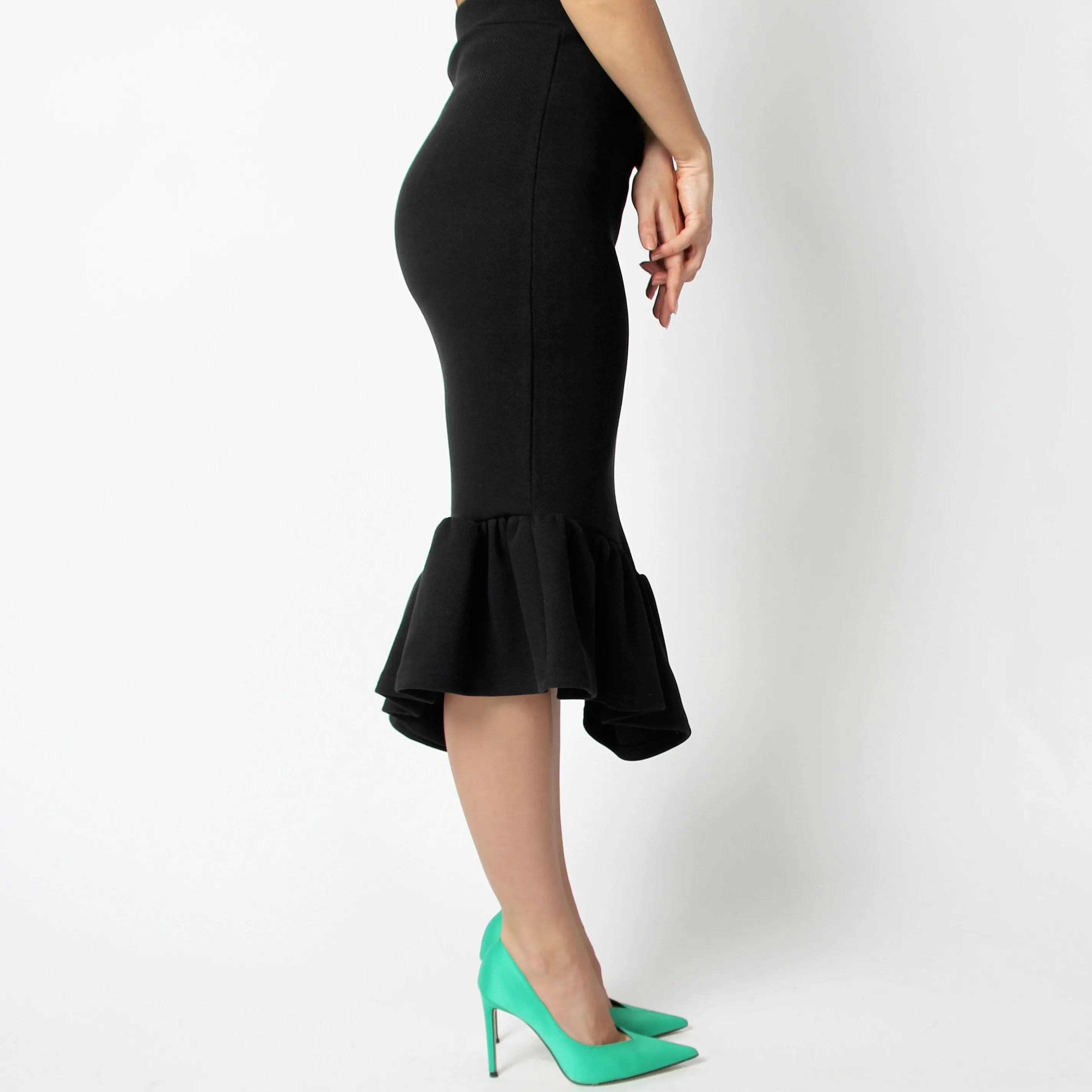 Black Frill Pencil Skirt