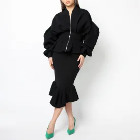 Black Frill Pencil Skirt