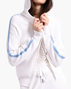 COTTON CASHMERE BABY SHAKER HOODIE IN WHITE/CAMEO BLUE