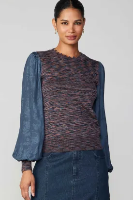 Dimensional Top with Contrast Sleeve