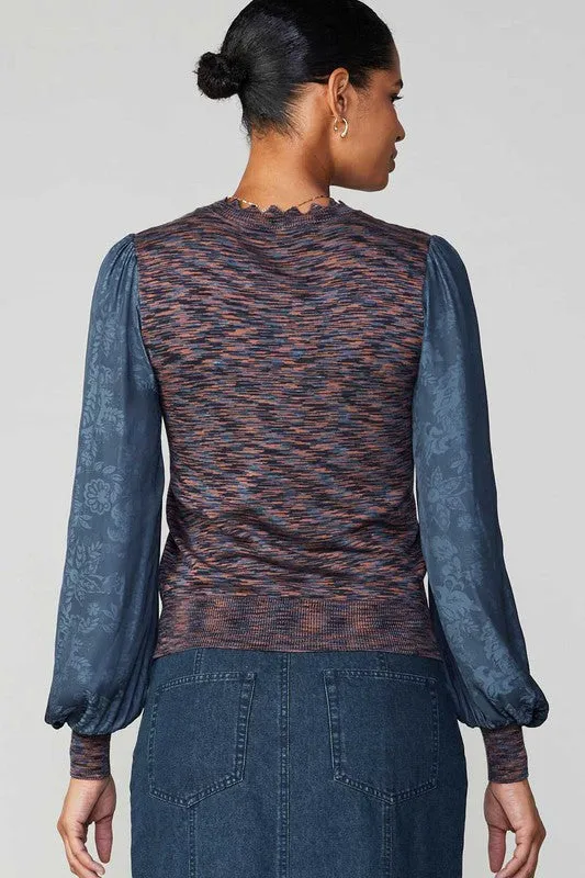 Dimensional Top with Contrast Sleeve