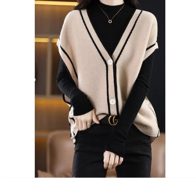 Fashion Single-Breasted Color Matching Sleeveless Sweater