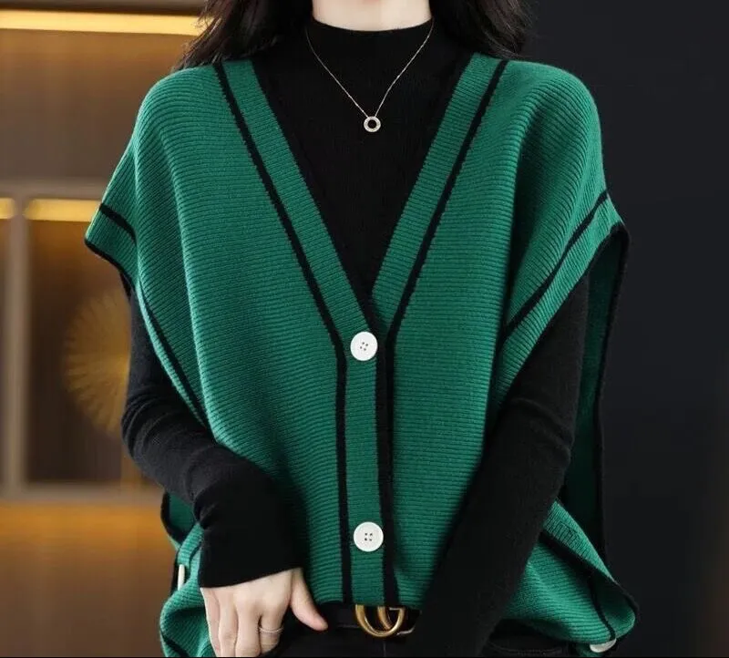 Fashion Single-Breasted Color Matching Sleeveless Sweater