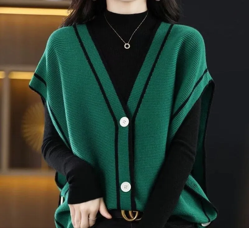 Fashion Single-Breasted Color Matching Sleeveless Sweater