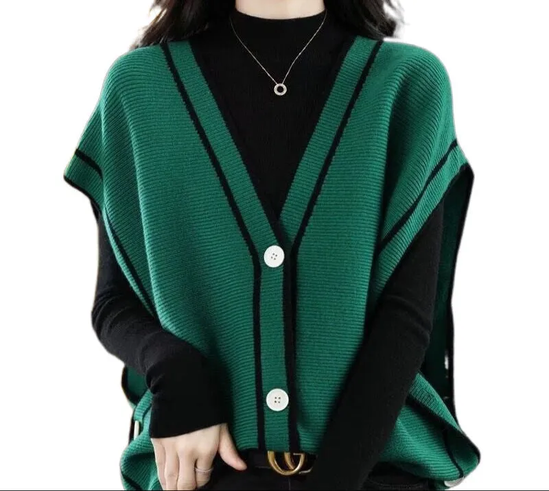 Fashion Single-Breasted Color Matching Sleeveless Sweater