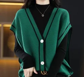 Fashion Single-Breasted Color Matching Sleeveless Sweater