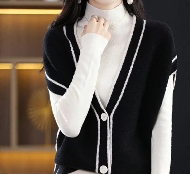 Fashion Single-Breasted Color Matching Sleeveless Sweater