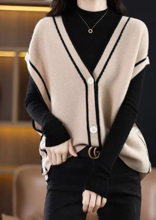 Fashion Single-Breasted Color Matching Sleeveless Sweater