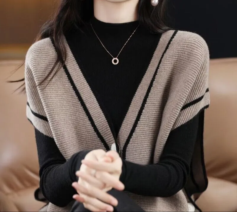 Fashion Single-Breasted Color Matching Sleeveless Sweater