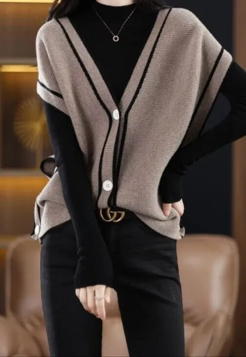 Fashion Single-Breasted Color Matching Sleeveless Sweater