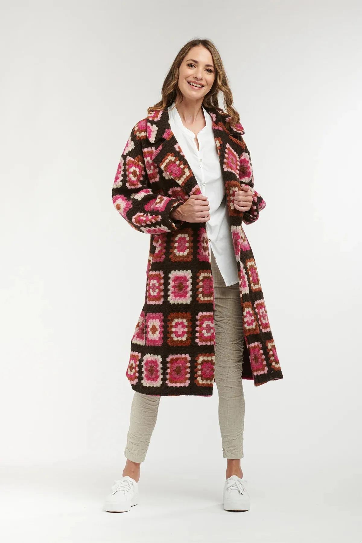 Flower Power Patch Coat - Choc /Pink