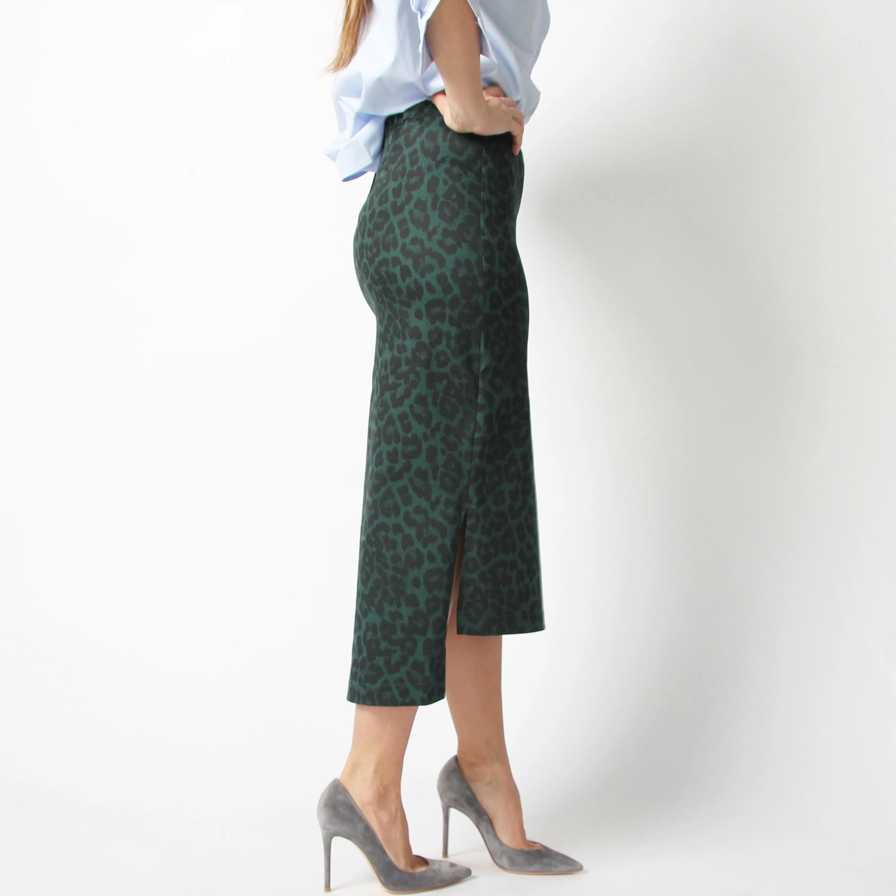 Green Leopard Print Pencil Skirt