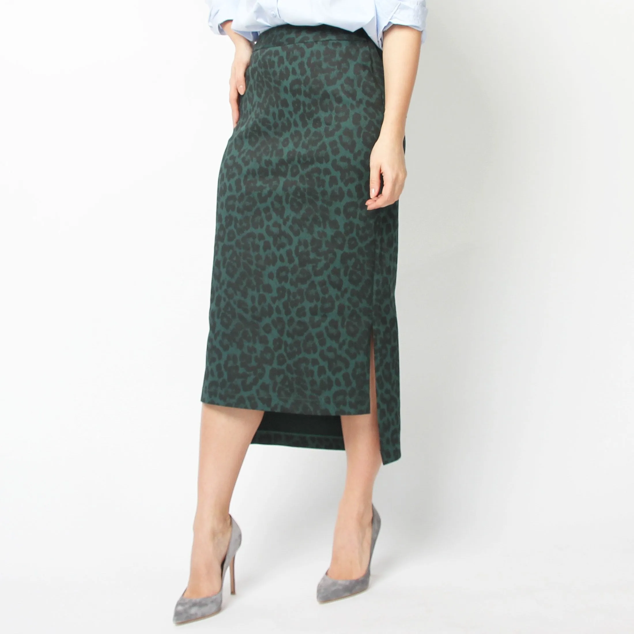 Green Leopard Print Pencil Skirt