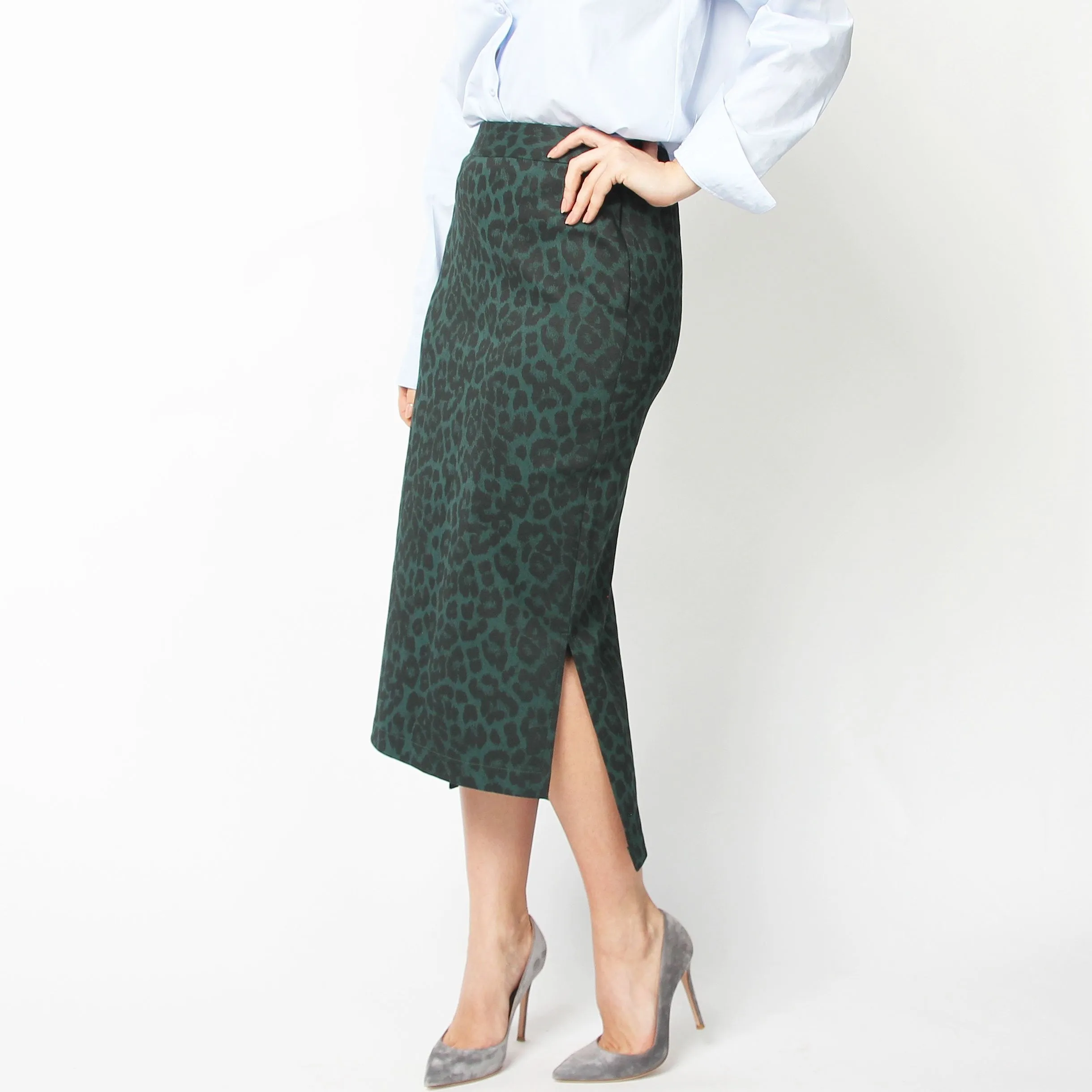 Green Leopard Print Pencil Skirt