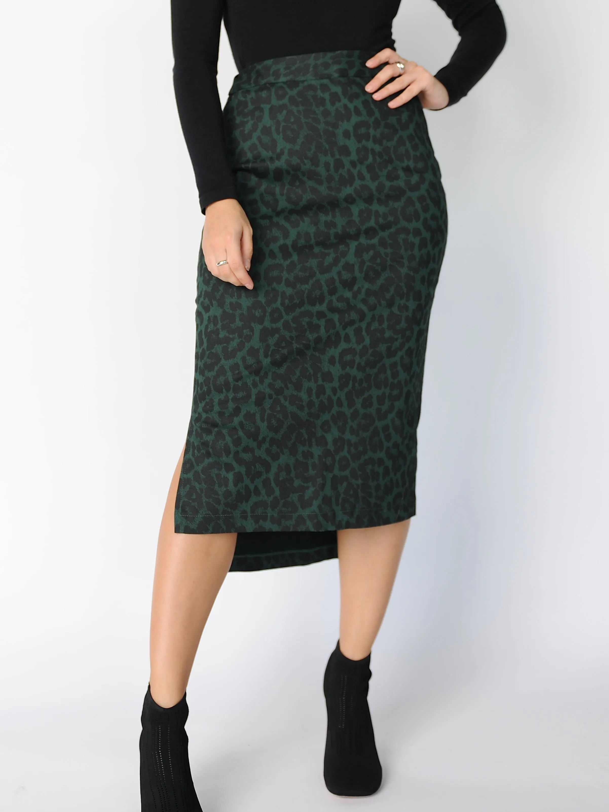 Green Leopard Print Pencil Skirt