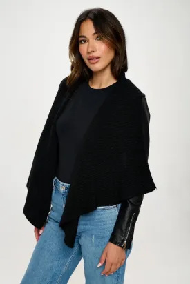 Knit Collared Faux Leather Crop Jacket - Vegan Leather Chic & Stylish