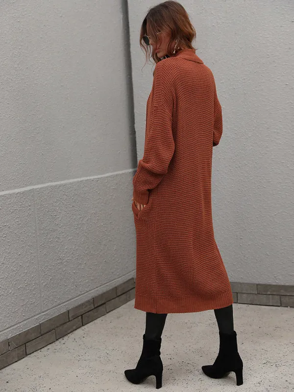 Knitted Long-sleeve Loose Longline Cardigan Sweater