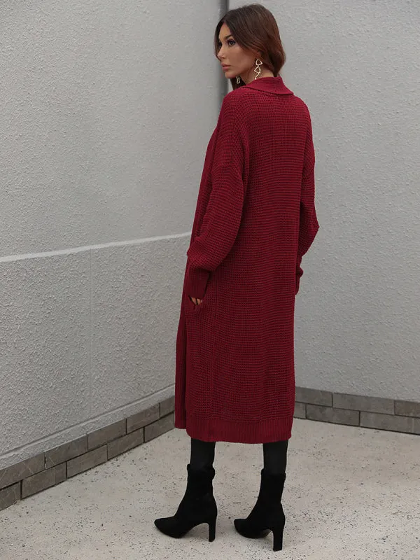 Knitted Long-sleeve Loose Longline Cardigan Sweater