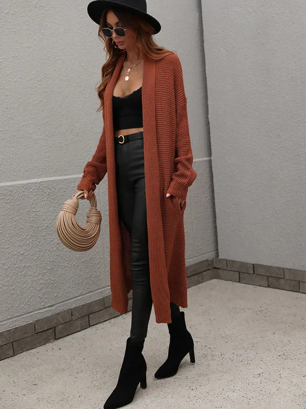 Knitted Long-sleeve Loose Longline Cardigan Sweater