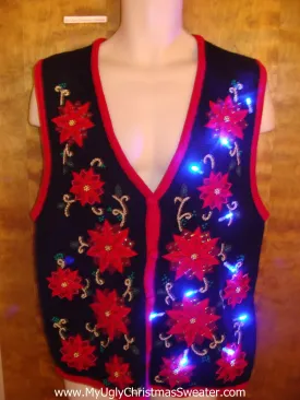 Poinsettia Crazy Light Up Ugly Xmas Sweater Vest