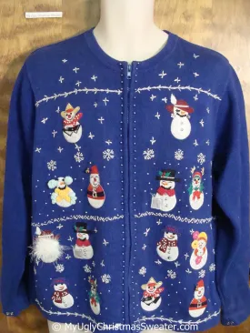 Rows of Fun Festive Snowmen Christmas Sweater