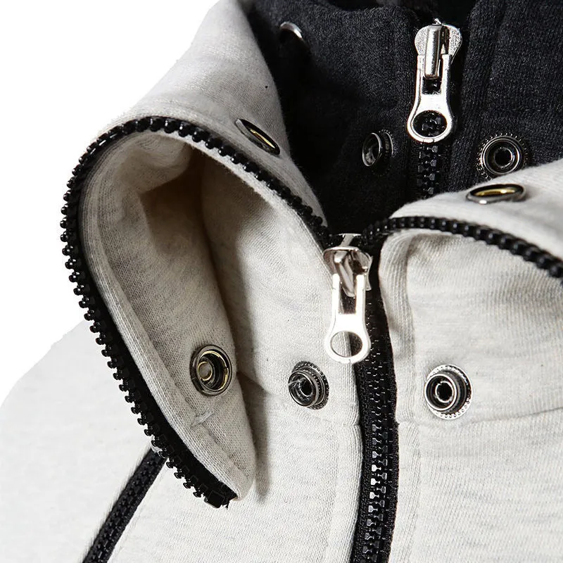 Solid Color Comfortable Coats - Zip Up Grey Black Coat