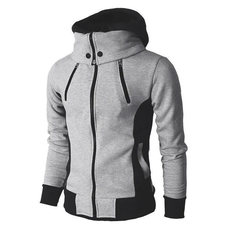 Solid Color Comfortable Coats - Zip Up Grey Black Coat