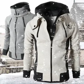 Solid Color Comfortable Coats - Zip Up Grey Black Coat