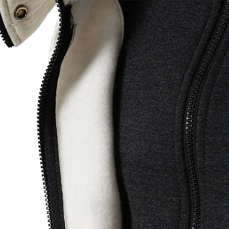 Solid Color Comfortable Coats - Zip Up Grey Black Coat