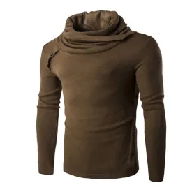 Solid Color Roll Neck Hoodies - Pullover Fleece Black Grey Hoodie