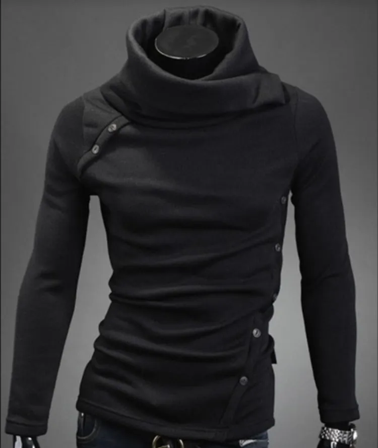 Solid Color Roll Neck Hoodies - Pullover Fleece Black Grey Hoodie