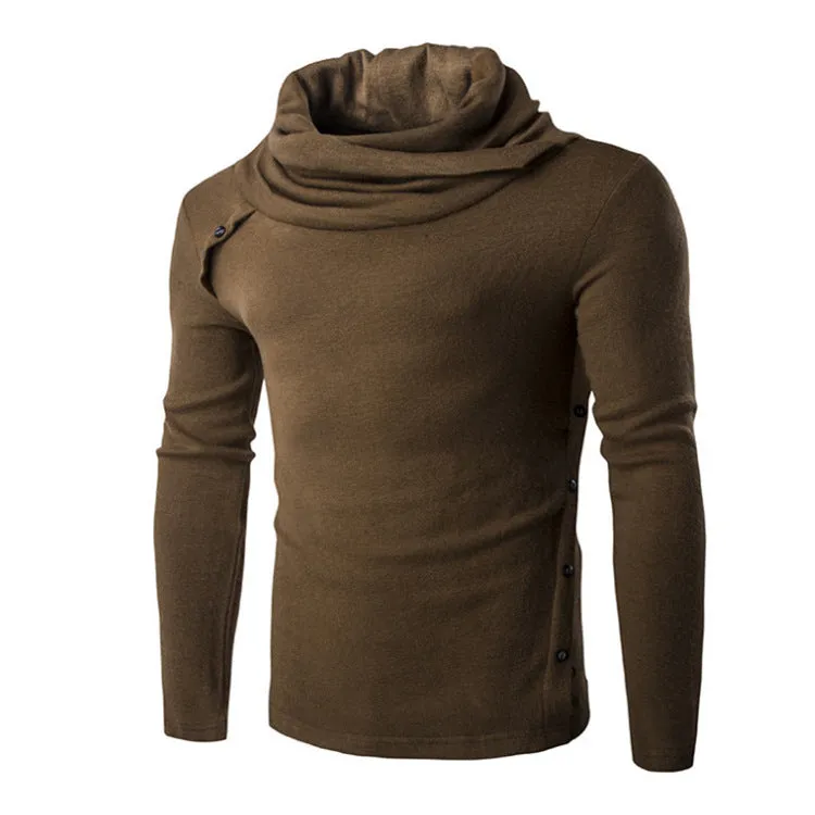 Solid Color Roll Neck Hoodies - Pullover Fleece Black Grey Hoodie