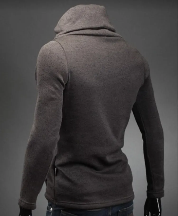 Solid Color Roll Neck Hoodies - Pullover Fleece Black Grey Hoodie