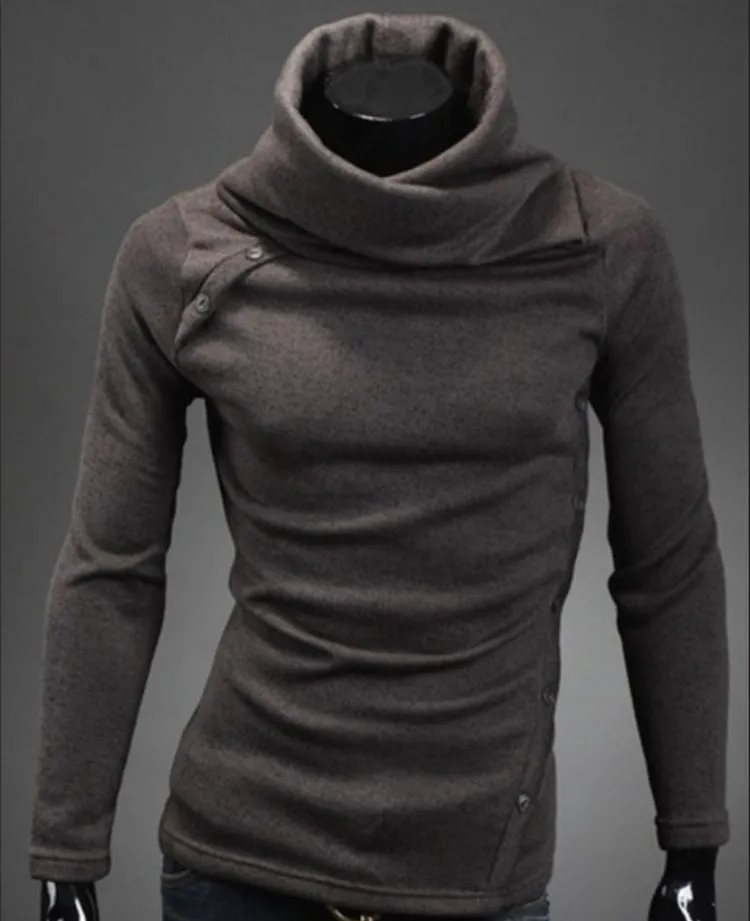 Solid Color Roll Neck Hoodies - Pullover Fleece Black Grey Hoodie