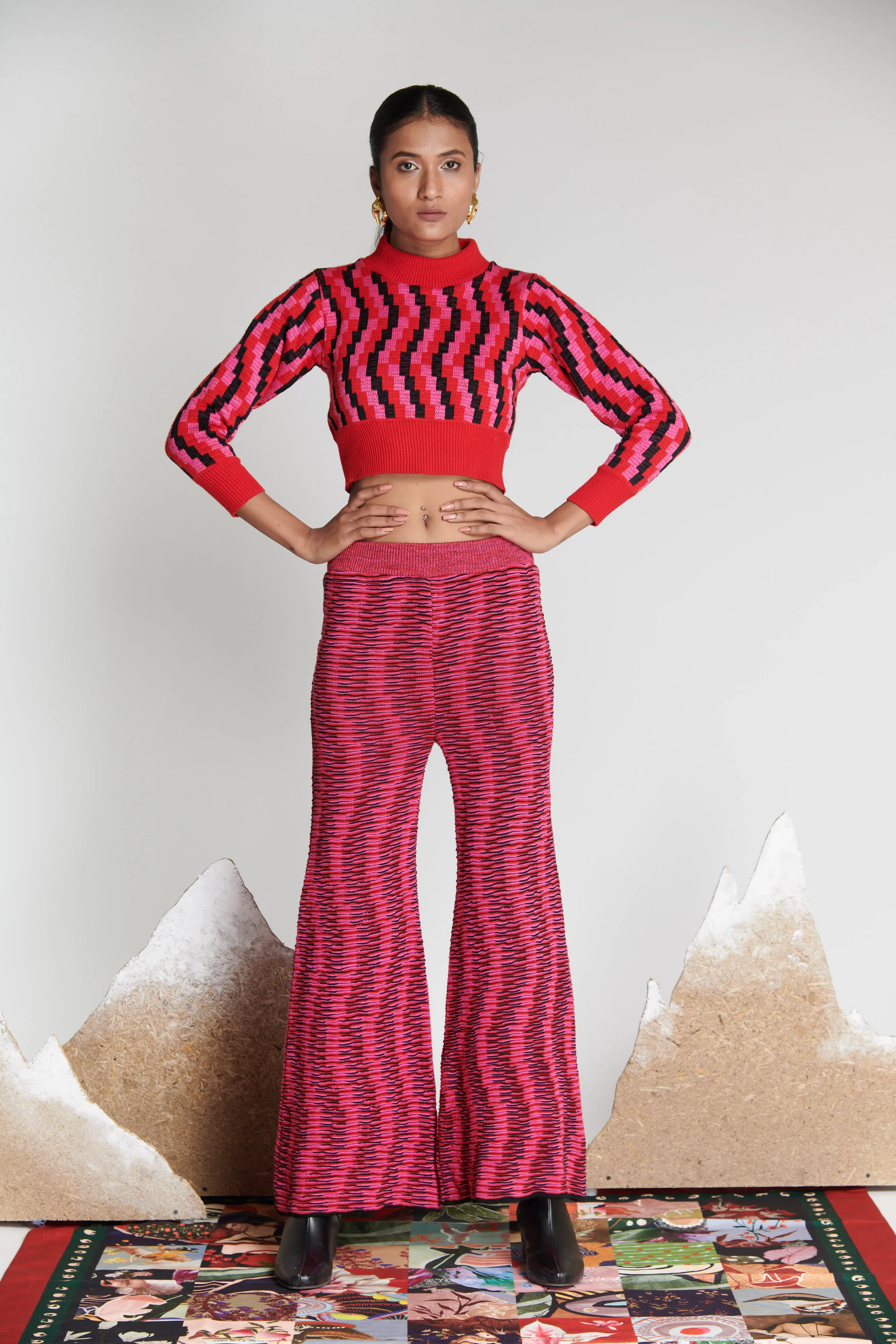 Staggered Knit Bell Trousers