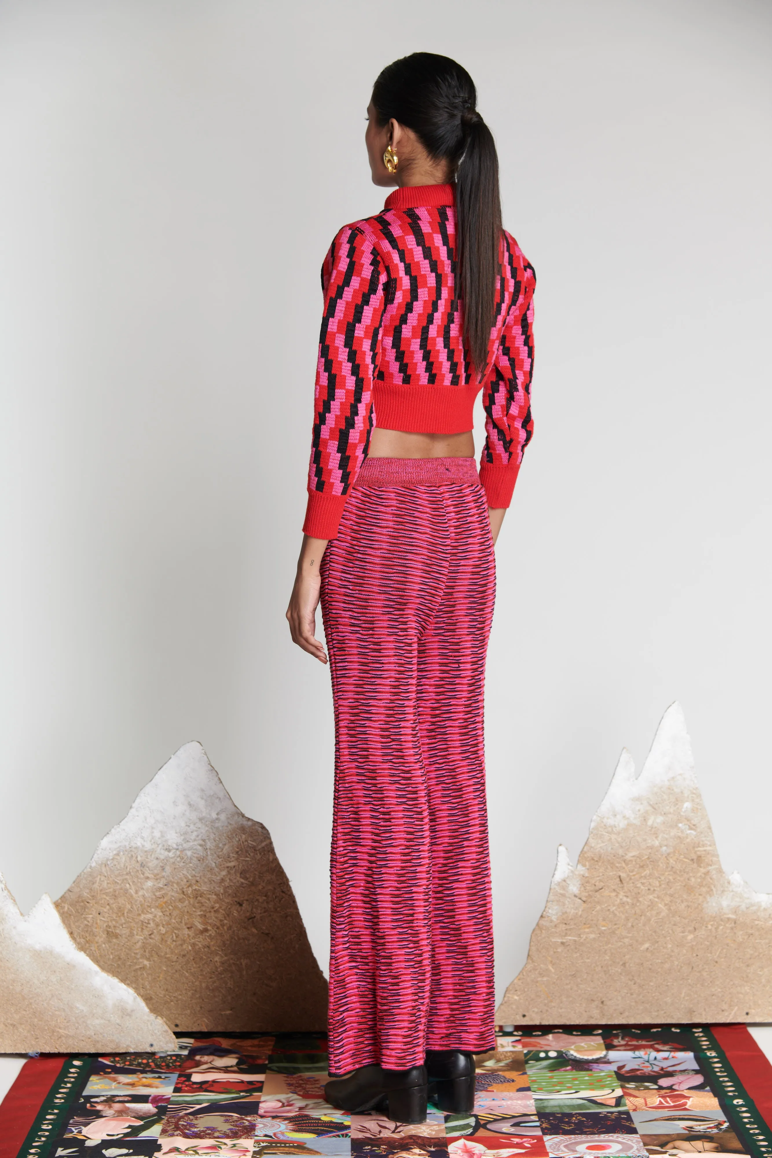 Staggered Knit Bell Trousers