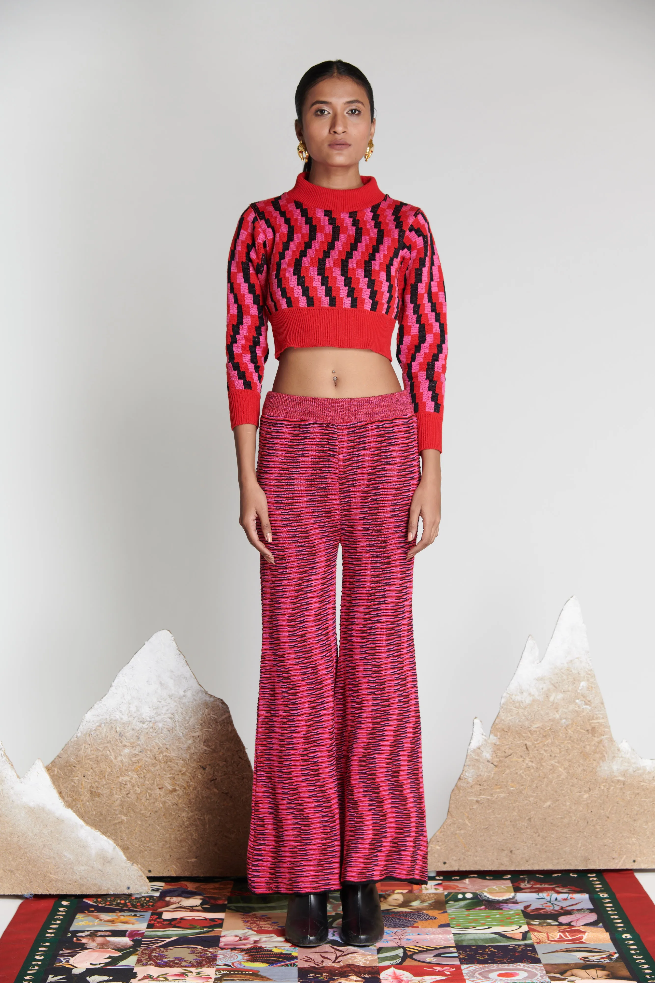 Staggered Knit Bell Trousers