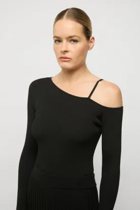Vlada Asymmetric Knit Top Black