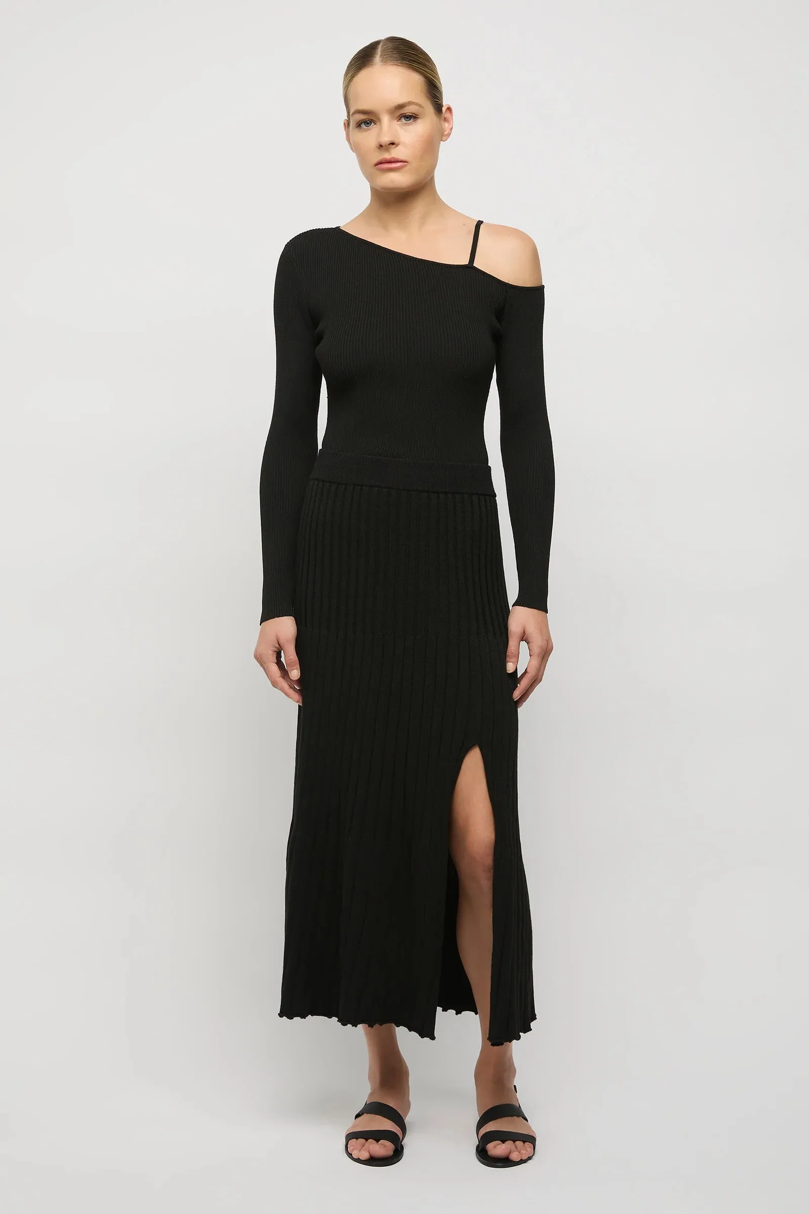 Vlada Asymmetric Knit Top Black