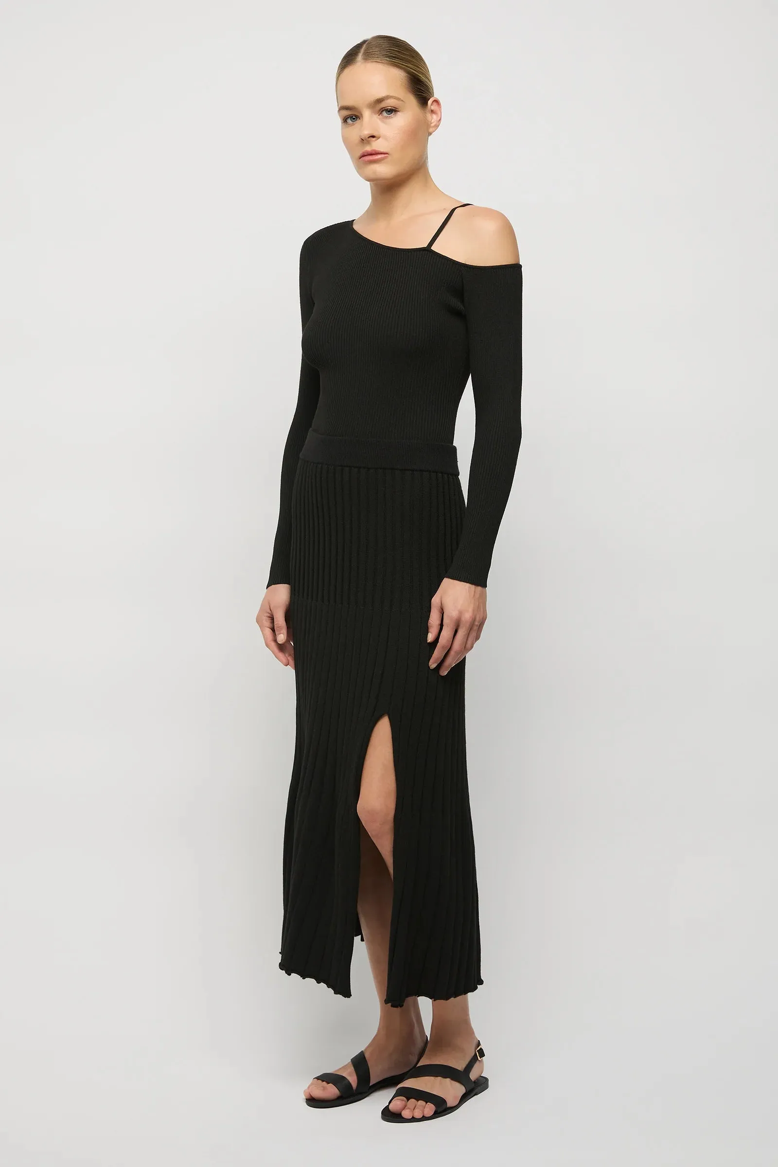 Vlada Asymmetric Knit Top Black
