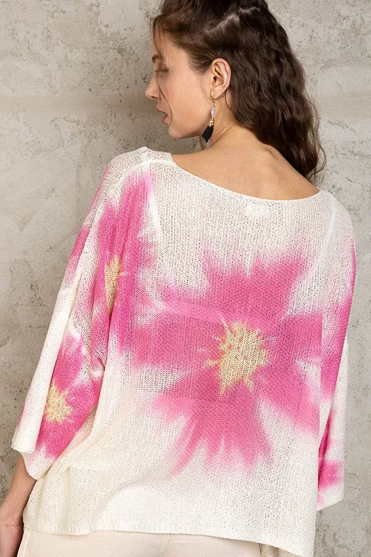 Watercolor Print Flower Sweater