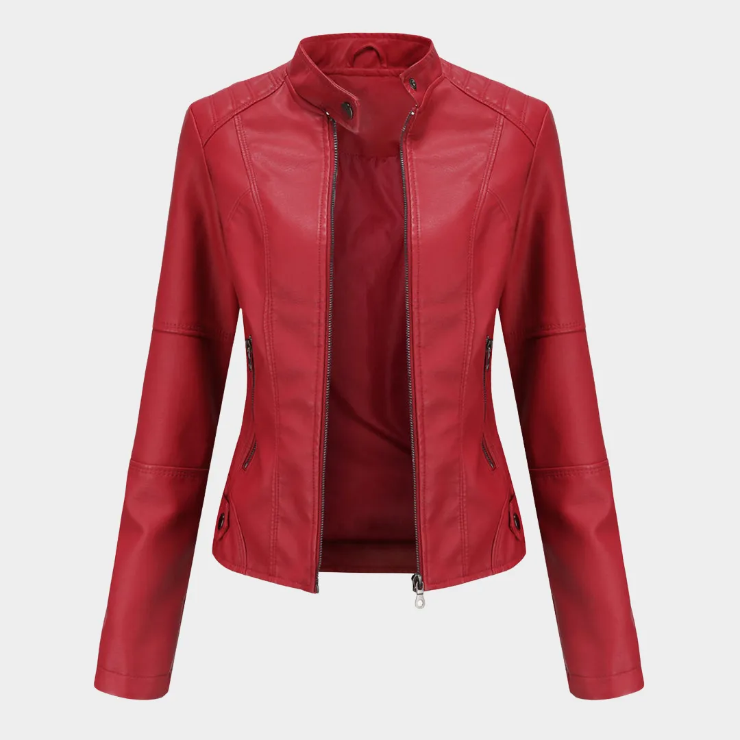 Women's Faux Leather Moto Jacket - Biker Style - Zip-Up - Multiple Colours