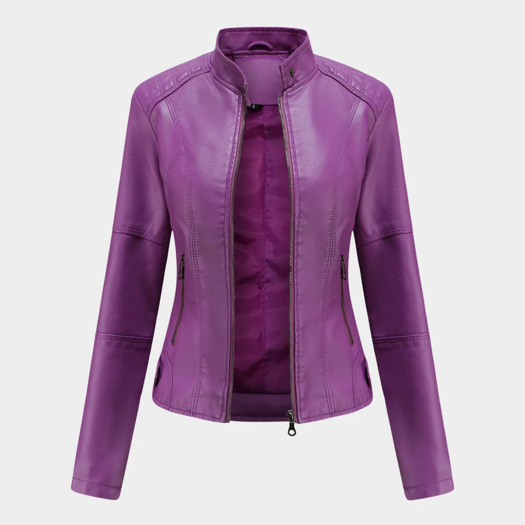 Women's Faux Leather Moto Jacket - Biker Style - Zip-Up - Multiple Colours
